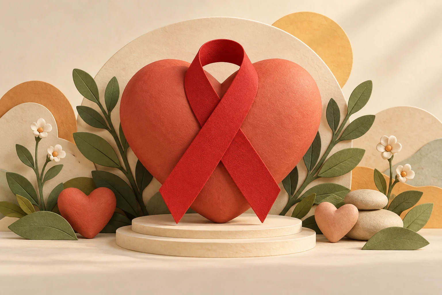 Red ribbon on a raised heart